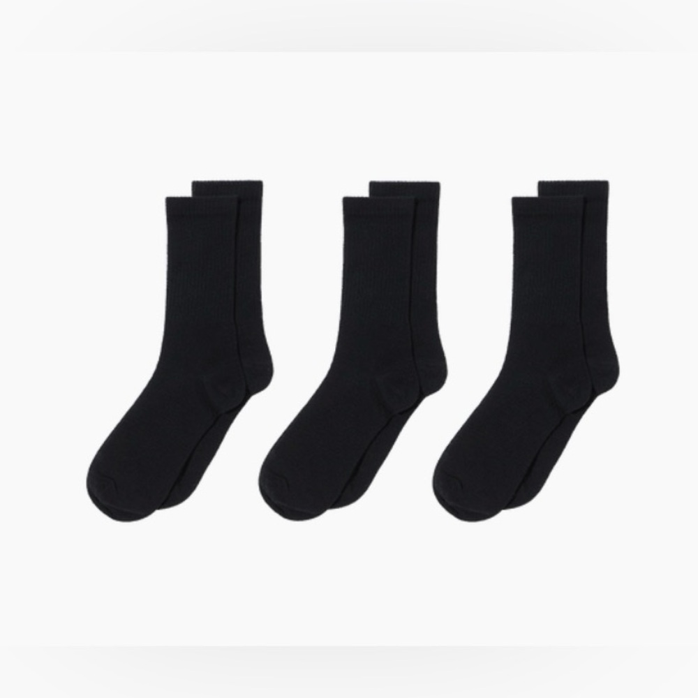 Summer & Rose Crew Socks, Solid Black Crew Socks, 3 Pairs Socks Shoe Size (6-10)